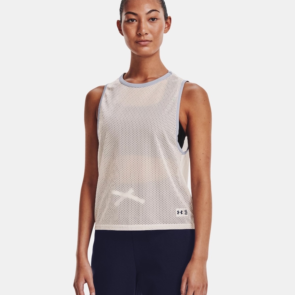 NEW Women's UA Playback Retro Mesh Tank White w/ Gray  Women's Size XL